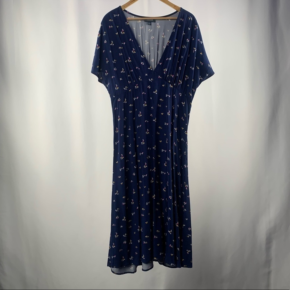 ModCloth‎ V Neck Short Sleeve Floral Mini Dress in Blue Size Large